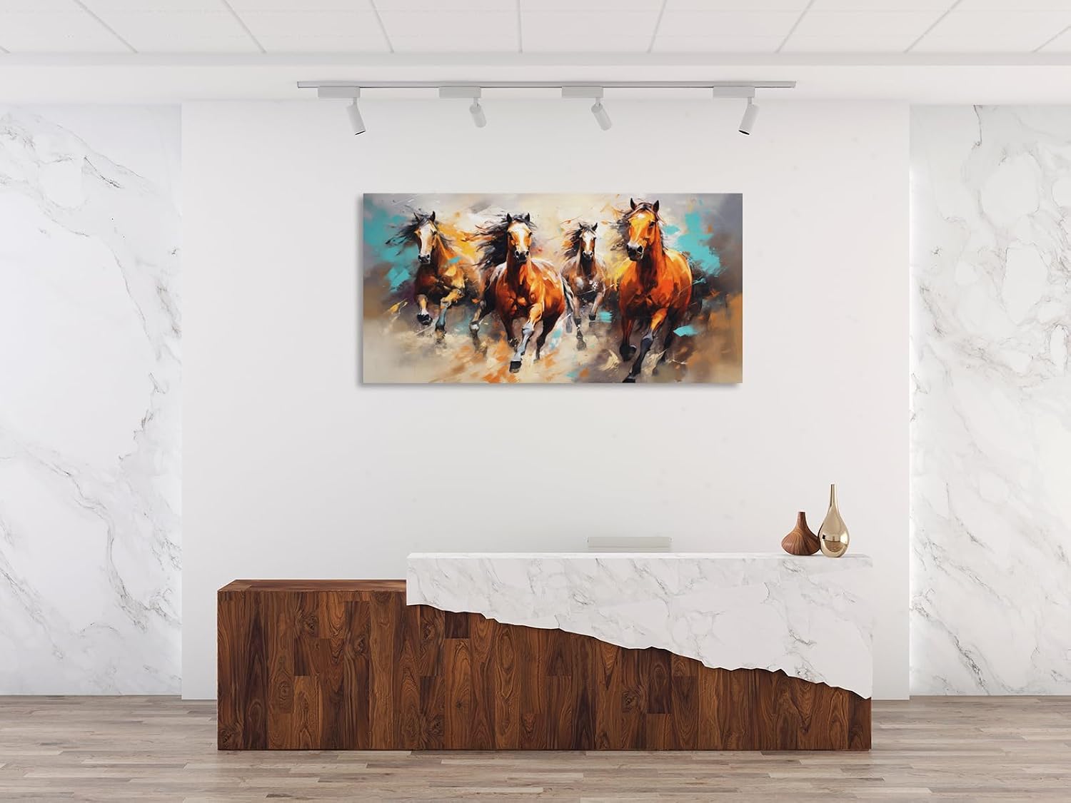 Wall Art Canvas Painting Running Horse 1 Piece Symbolizes Success and Power Abstract Artistic Background Picture Poster Print Framed and Stretched Ready to Hang for Living Room Bedroom