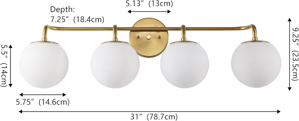 JONATHAN Y 31' Gold Painting Modern Globe Wall Sconce Vanity Light for Bathroom, White Frosted Glass Shade, Midcentury Parisian Bistro Wall Lamp, LED Bulb Included (JYL3558A)