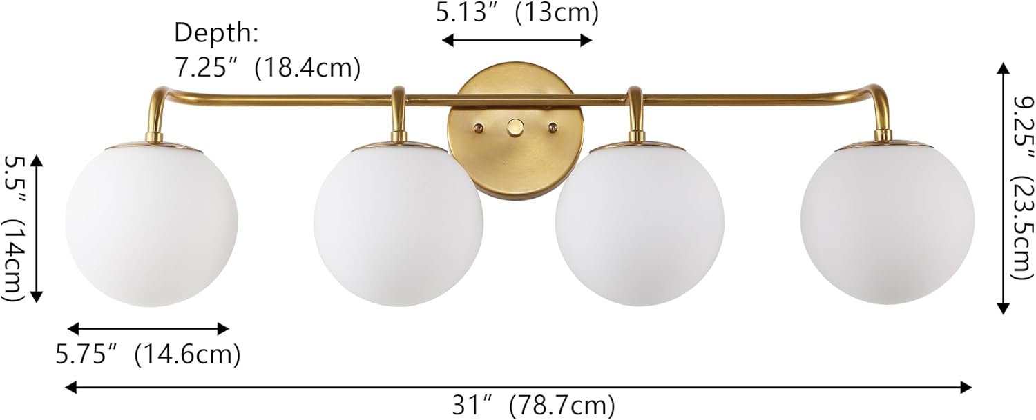 JONATHAN Y 31' Gold Painting Modern Globe Wall Sconce Vanity Light for Bathroom, White Frosted Glass Shade, Midcentury Parisian Bistro Wall Lamp, LED Bulb Included (JYL3558A)