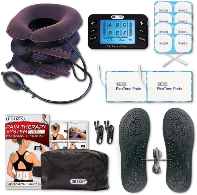 Dr Ho's® Neck Comforter Deluxe Kit – Inflatable Travel Neck Pillow and Traction Device Heated Massager, Spinal Secrets DVD & Relief Book