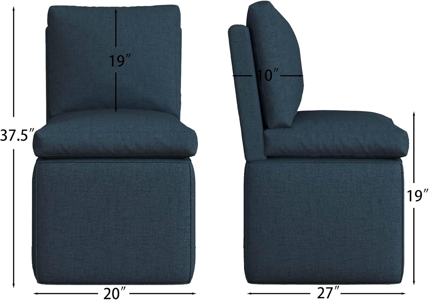 BLANKSPACE Linen Fabric Chairs with Storage for Dining Room, Modern Upholstered Chairs with Casters, Armless Single Sofa Chair 2PCS for Kitchen, Living Room, Bedroom（Dark Blue）