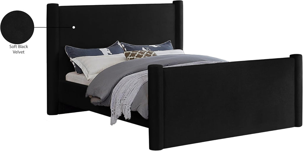 Meridian Furniture B1298Black-F Elias Collection Modern | Contemporary Full Bed with Soft Black Velvet, Solid Wood Inner Frame, 68' W x 83.5' D x 52' H, Black, Full