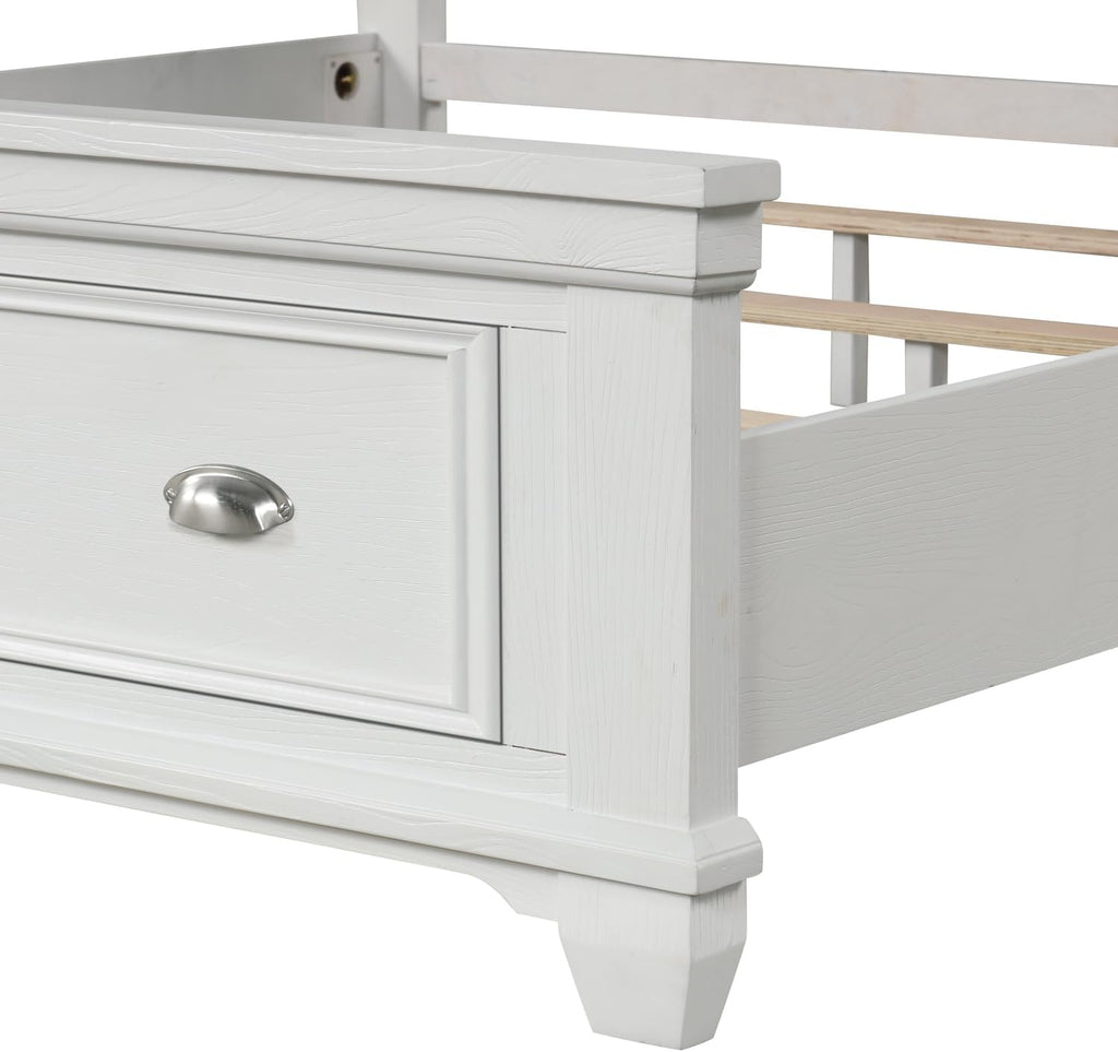 HomeStock Wood Panel Bed with Footboard Storage - Modern Bed Frame for Bedroom White/Queen