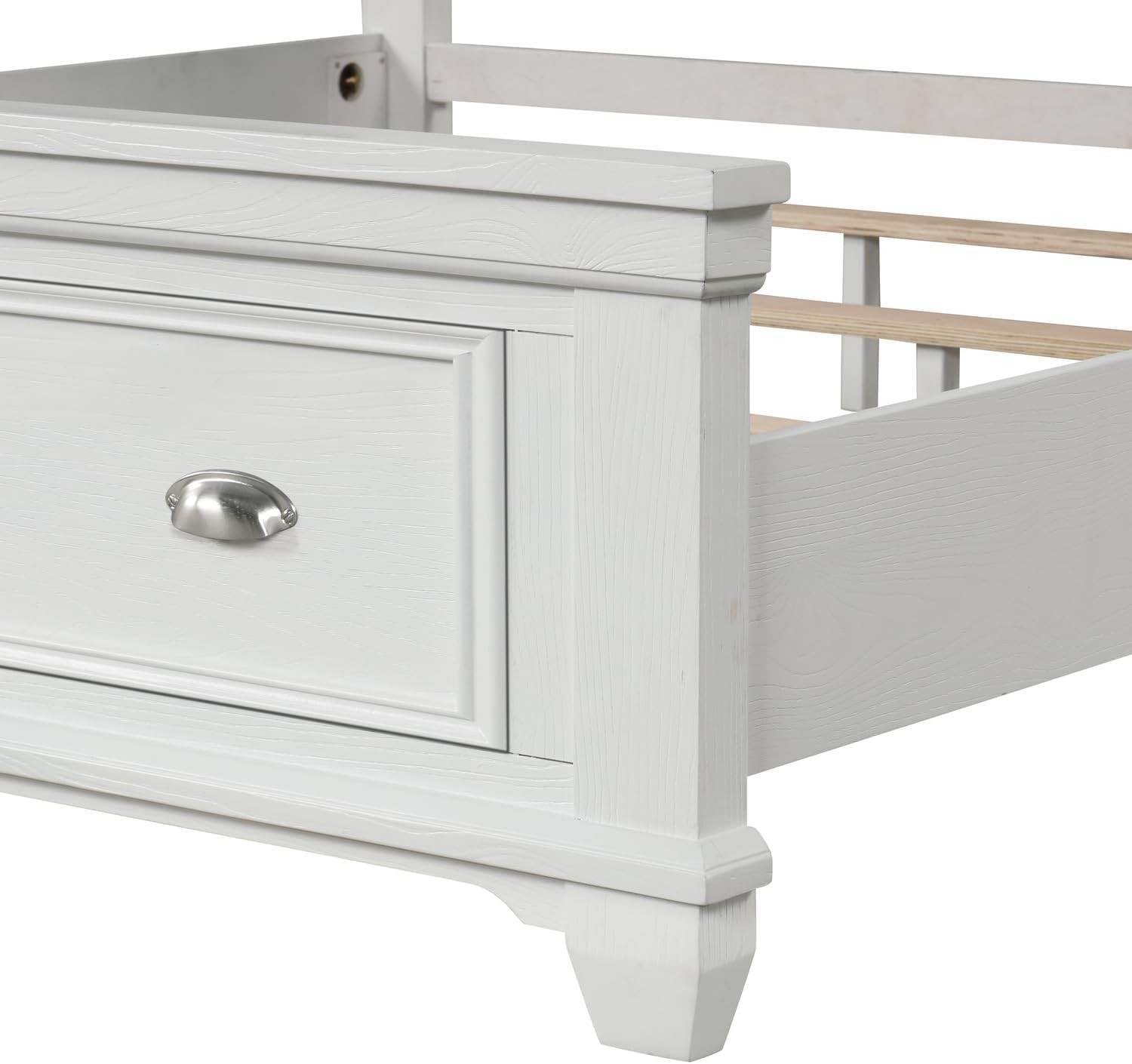 HomeStock Wood Panel Bed with Footboard Storage - Modern Bed Frame for Bedroom White/Queen