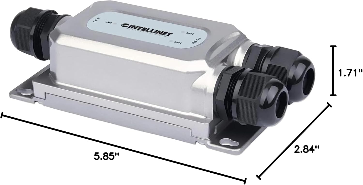 Intellinet 2-Port Gigabit PoE++ Extender Outdoor, 60W Power Budget, 30W Out Per Port, IP67 & IK10, Ultra POE Passthrough Switch-3 Yr Mfg Warranty