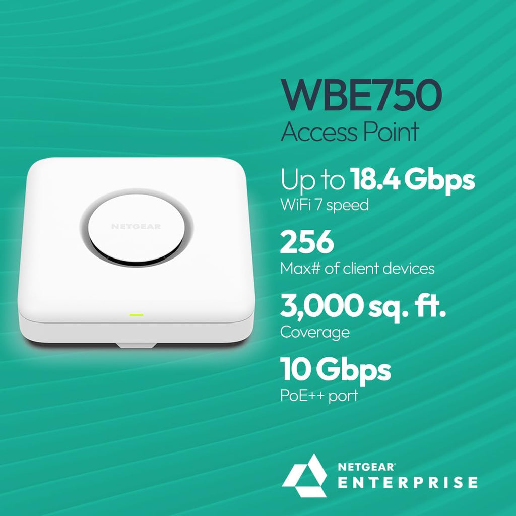 NETGEAR Tri-Band PoE 10 G Insight Manageable WiFi 7 Access Point (WBE750) – 18.4 Gbps Speed (AX18400) - Covers up to 3,000 sq. ft., 256 Client Devices - WPA3 - Power Adapter not Included