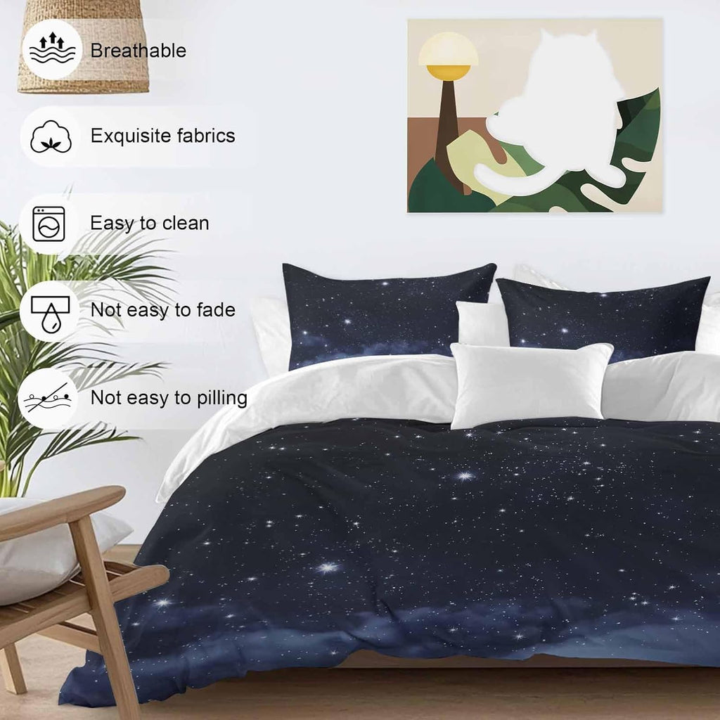 Prime Leader Starry Sky Duvet Cover Set Queen Size 4 Pieces Dreamlike Night Universe Gradient Bedding Set with Zipper Closure, 1 Comforter Cover 92x106 Inches 1 Flat Sheet & 2 Pillow Cases