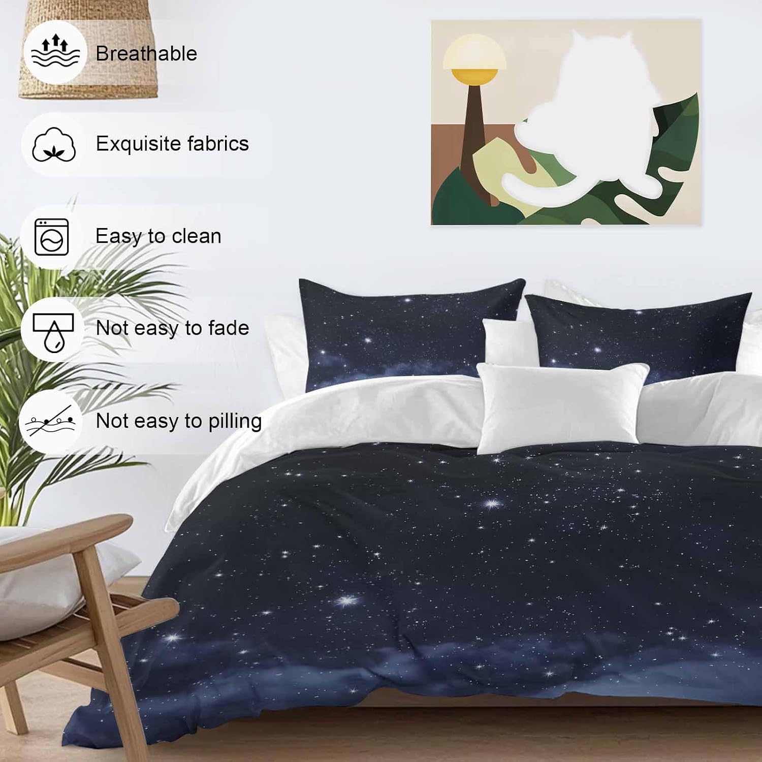 Prime Leader Starry Sky Duvet Cover Set Queen Size 4 Pieces Dreamlike Night Universe Gradient Bedding Set with Zipper Closure, 1 Comforter Cover 92x106 Inches 1 Flat Sheet & 2 Pillow Cases