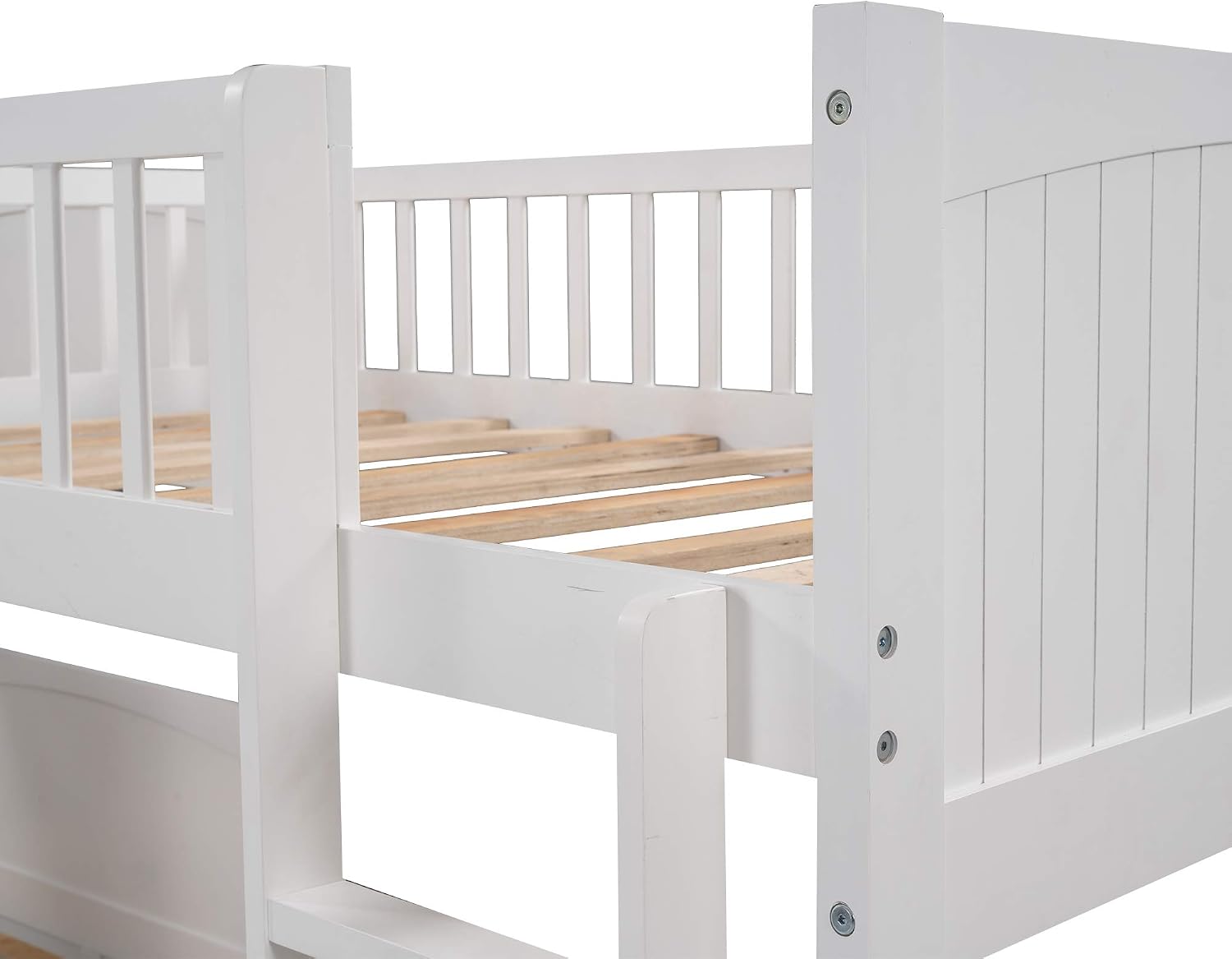 Twin Size Bunk Bed with a Loft Bed Attached and 2 Drawers,Bedroom Wood Bed Frame W/Space,Ladder,Rails,No Box Spring Required,for Girl Boy Kid,White