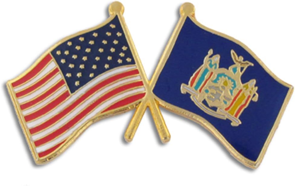 PinMart USA Crossed Friendship American Flag Pin – Gold-Colored Plated Enamel – Clutch Back – Ideal for Events, Awards, Gifts – Durable, Individually Bagged