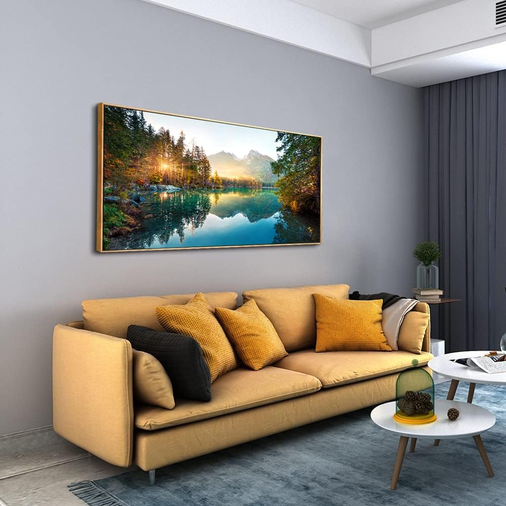 Piy Painting Natural Extra Framed Canvas Wall Art Autumn Lake for Living Room Home Decoration,Large Mordern Morning Sunrise View Print Picture Painting Decor Giclee Artwork,Gallery Wrapped Gift,30x60