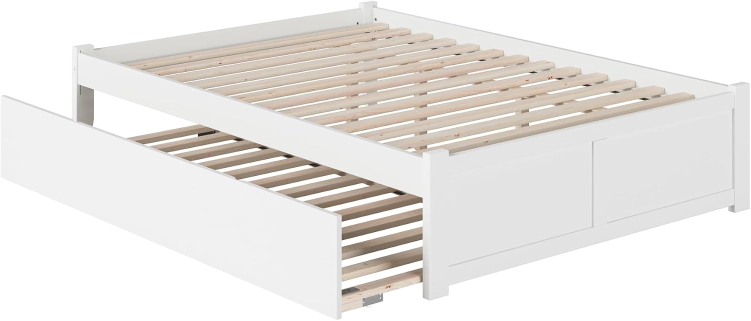 AFI Concord Queen Size Platform Bed with Footboard & Twin XL Trundle in White