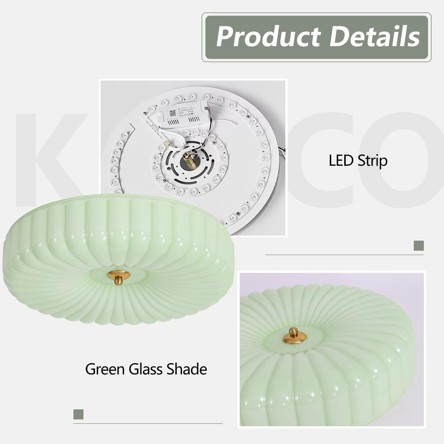 KCO Lighting Nordic Green Glass Flush Mount Ceiling Light Vintage Round Semi Flush Mount Ceiling Light Fixture Mid Century Modern Bathroom Overhead Light LED Ceiling Lights