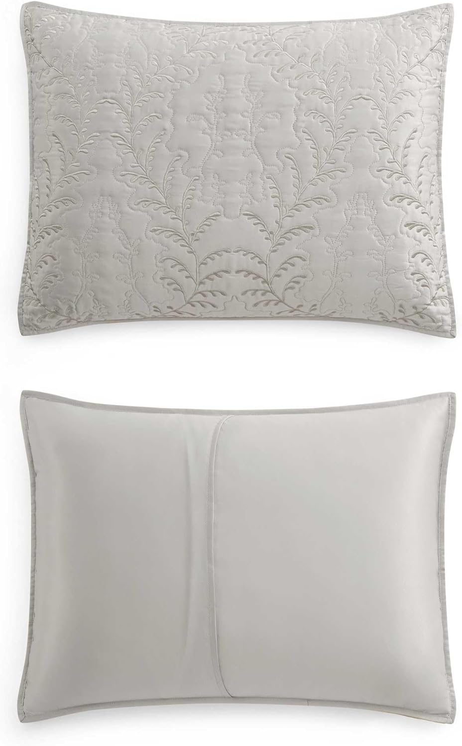 Martha Stewart - Queen Size Quilt Set, Soft & Smooth Sateen Bedding with a Light and Breathable Feel, 3 Piece Bed Set with Matching Pillowcases (Fern Embroidery Grey)