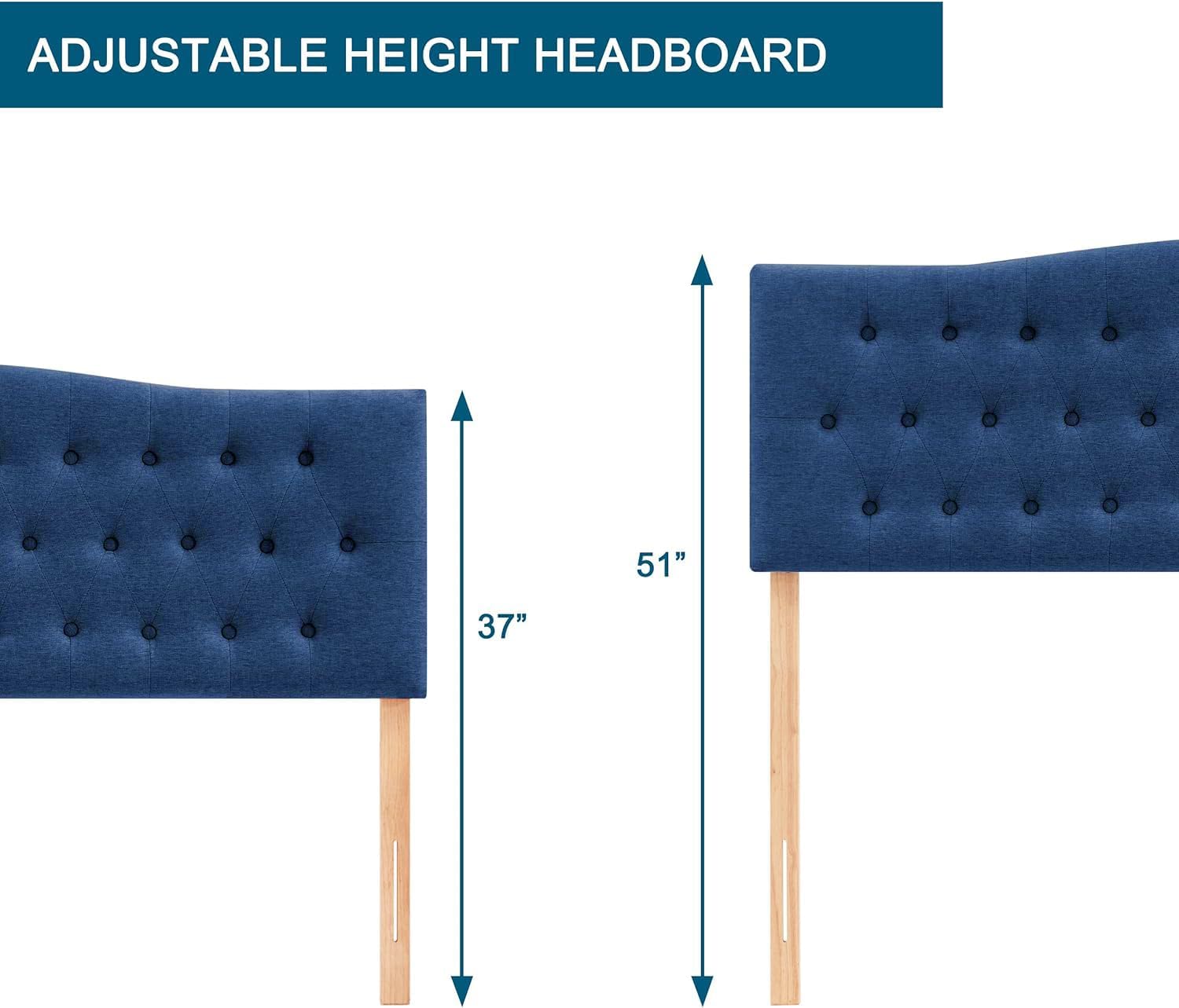 Huatean Home Tufted Upholstered Headboard Full Size, Sturdy and Durable Solid Wood Full XL headboard, Fabric Headboard Adjustable Height from 37' to 51', Modern Button Diamond Design Head Board, Blue
