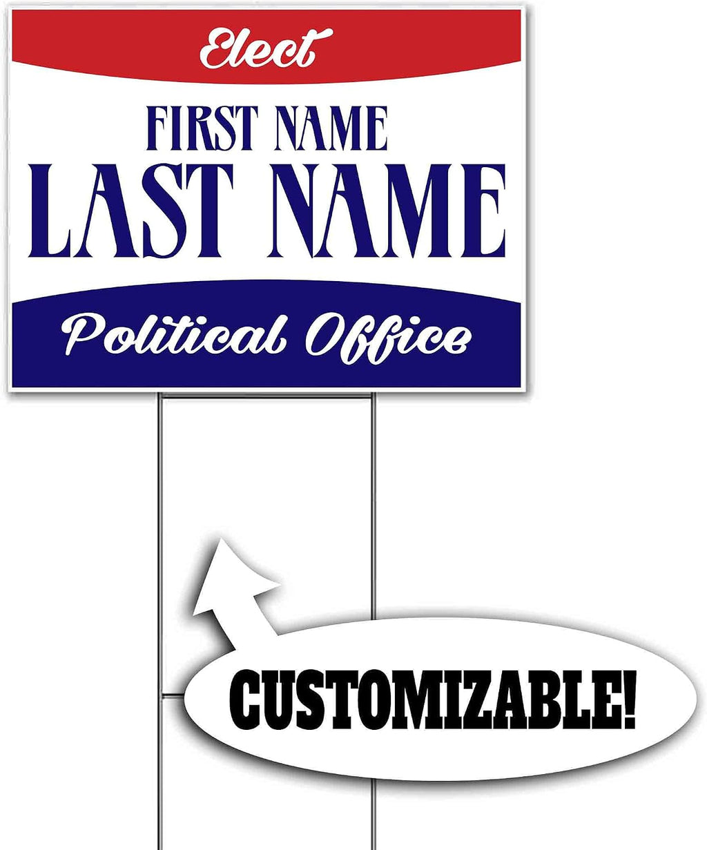 Elect Name Political Office Customizable (18' x 24') Yard Sign, Quantity Discounts, Multi-Packs, Includes Metal Step Stake, Bandit, New, Advertising, USA