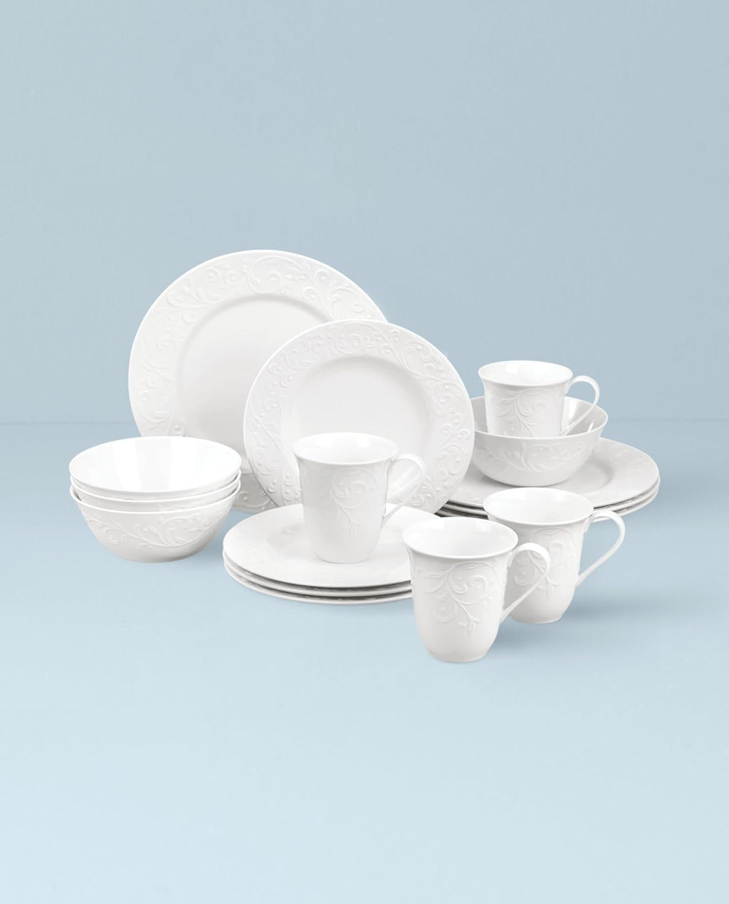 Lenox Dinnerware & Serveware, Porcelain Tableware, Opal Innocence Carved Style, 16-Piece Dinnerware Set