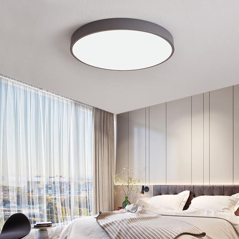 Simple Macaron LED Ceiling Lamp Ultra-Thin Recessed Thin Flat Ceiling Light Modern Flush Mount Lighting Ceiling Light Fixture for Living Room Bedroom Dining Room Kitchen Study Room(A Gray,60cm)