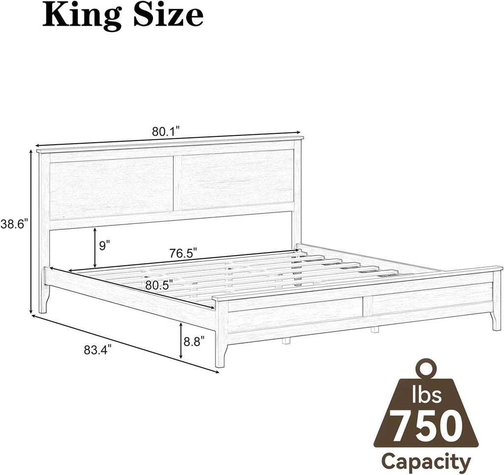 King Size Wood Bed Frame and Headboard, Modern Retro Seadrift Platform Beds Frames, Sturdy and Durable Design Rustic Wooden Bedroom Set, Easy Assembly, No Box Spring Needed (Seadrift, King)