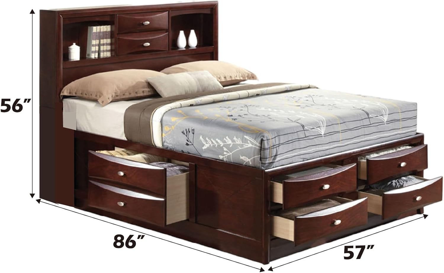 Acme Ireland Full Wood Platform Bed with Storage Drawers in Espresso