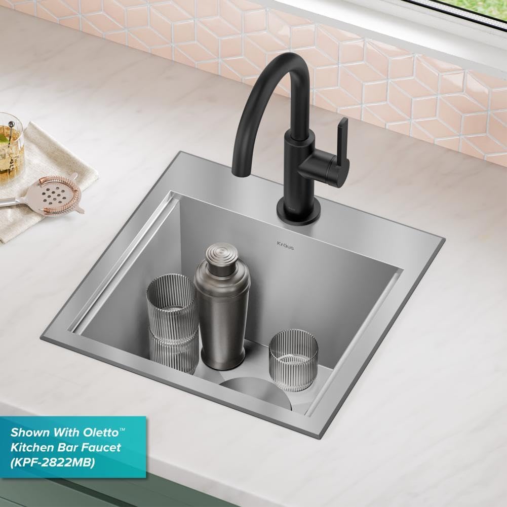 KRAUS Kore 15-Inch Drop In/Top Mount Workstation 16 Gauge Single Bowl Stainless Steel Bar Kitchen Sinks with Accessories