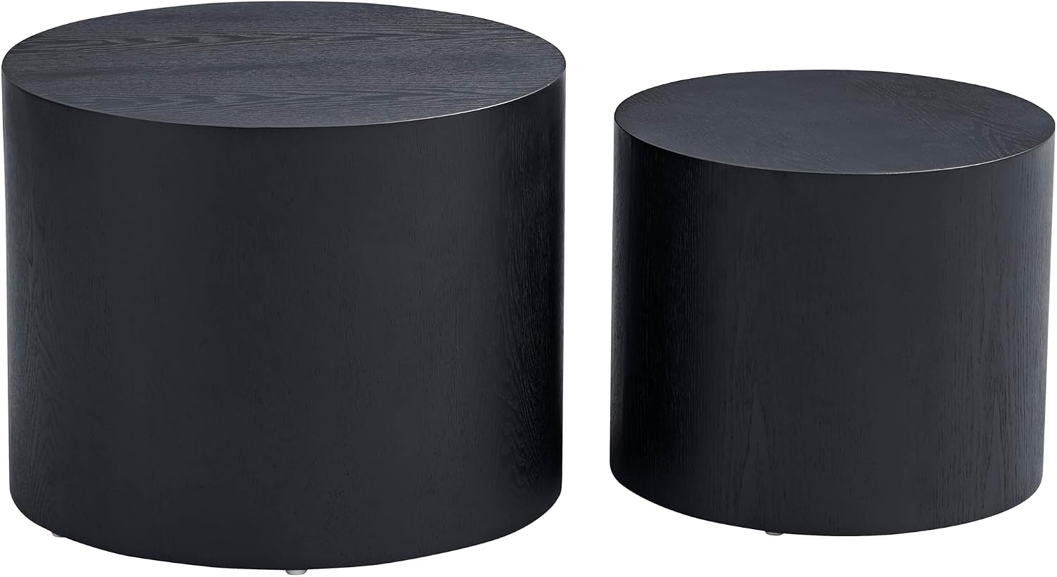 Black Round Nesting Coffee Table Set of 2, Modern Wood Side Table Full Assembly for Small Space Living Room Apartment - Black