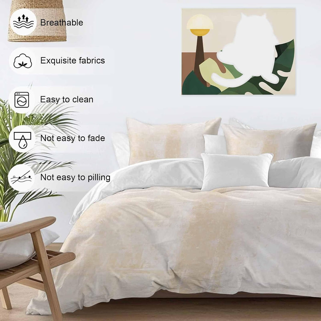 Light Beige Gradient Duvet Cover Set Queen Size 4 Pieces Modern Abstract Oil Painting Minimalist Bedding Set with Zipper Closure, 1 Comforter Cover 86x86 Inches 1 Flat Sheet & 2 Pillow Cases
