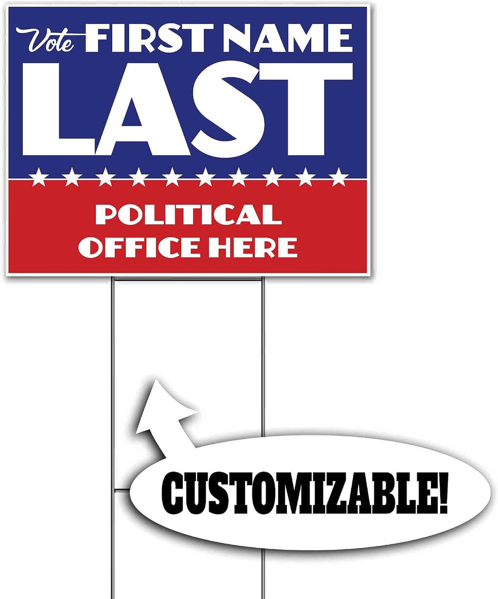 Vote Name Political Office Customizable (18' x 24') Yard Sign, Quantity Discounts, Multi-Packs, Includes Metal Step Stake, Bandit, New, Advertising, USA