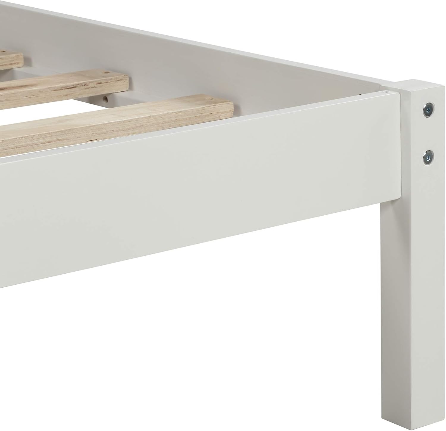 12 Inch Deluxe Twin Size Bed Frame with Headboard, Mid Century Retro Style White Wood Platform Beds Frames, No Box Spring Needed, 13 Strong Wooden Slat Support, Easy Assembly (White, Twin)