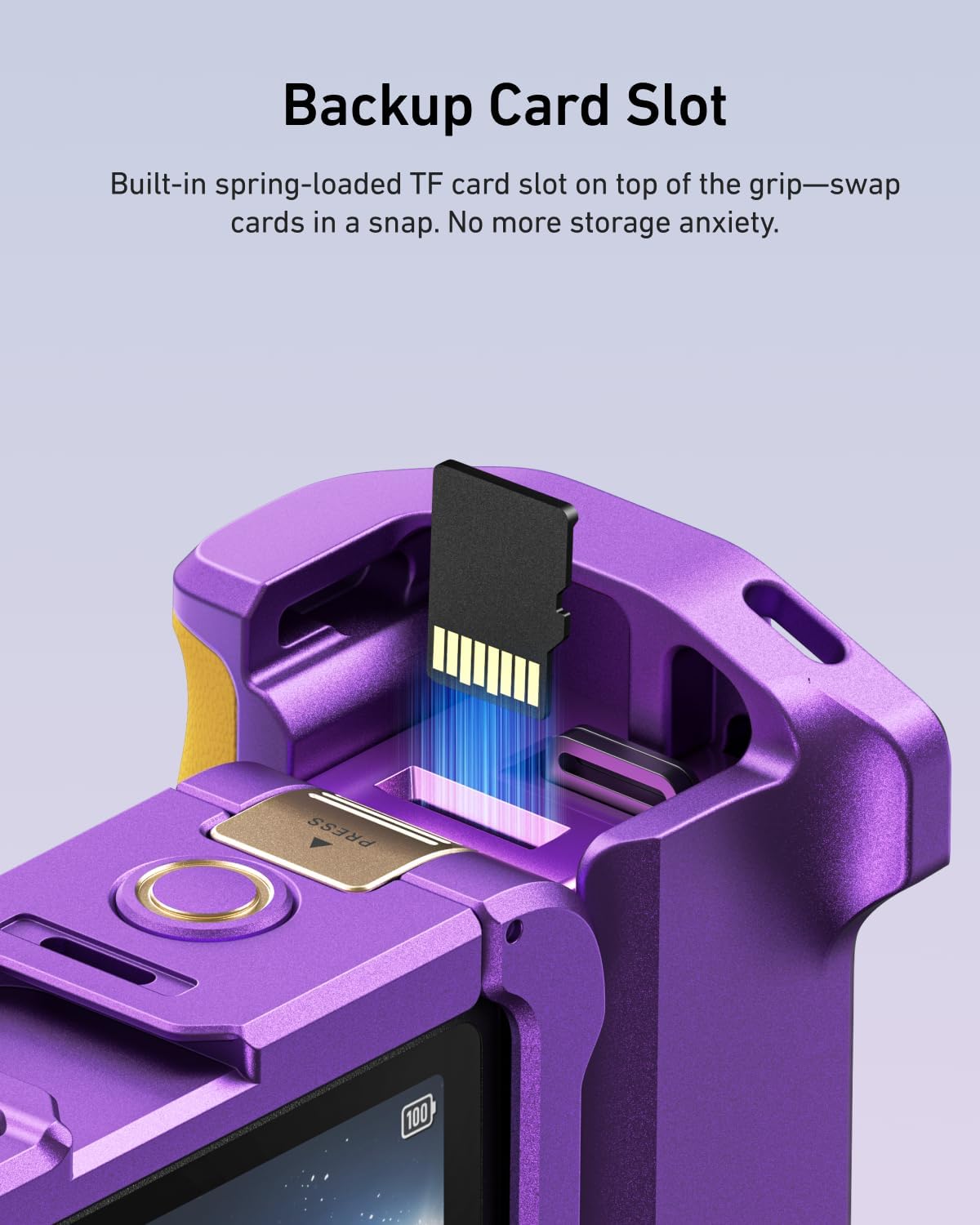TELESIN Metal Aluminum Alloy Street Grip Kit for DJI Action 6 with Metal Cage Camera Grip Holder with Seesaw Shutter Button Aluminum Alloy Shell Backup TF Card Slot (Iridescent Purple-Gold)
