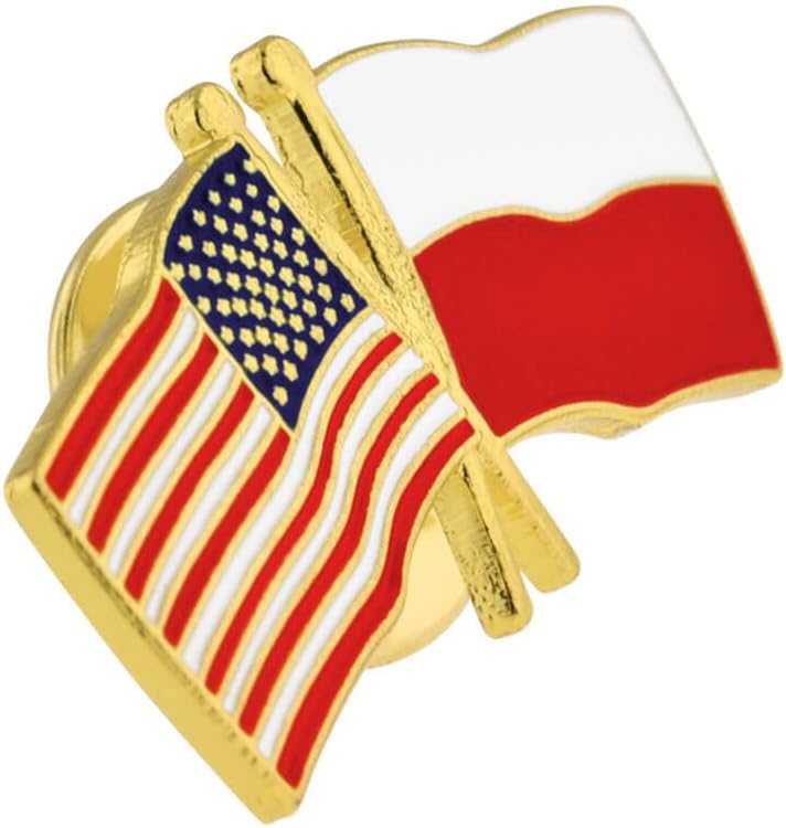 PinMart Crossed American Flag Lapel Pin - Gold Color Plated-Color Plated Enamel, USA and World Crossed Flag, Friendship & Unity, Hat, Jacket and Backpack Pins, Collectible, Patriotic Gift, Secure Clutch Back