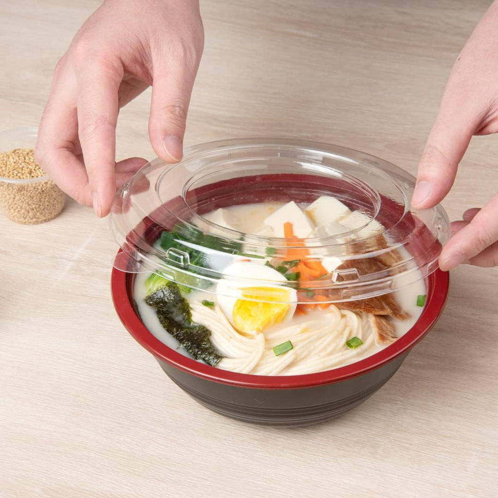 34 Ounce Food Containers, 200 Disposable Salad Bowls - Lids Included, Microwavable, Black And Red Plastic To Go Bowls, Asian Inspired, Perfect For Picnics, Or Take Outs - Restaurantware