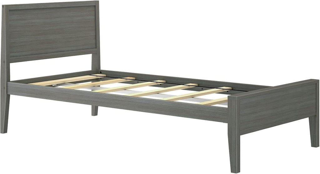 Plank+Beam Solid Wood Twin Bed Frame with Panel Headboard, Modern Twin Platform Bed with Wood Slat Support, No Box Spring Needed, Clay
