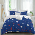 Independence Day Duvet Cover Set Queen Size 4 Pieces Blue White Pentagram America Blue Background Bedding Set with Zipper Closure, 1 Comforter Cover 92x106 Inches 1 Flat Sheet & 2 Pillow Cases