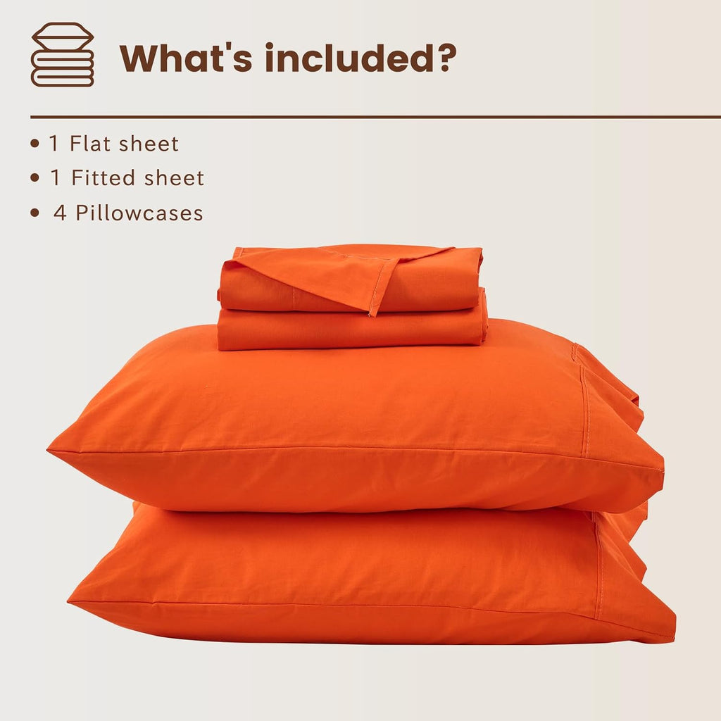 Bedlifes 100% French Flax Linen Sheets Set King Size - 6 Piece Extra Deep Pocket 18-24',Soft Breathable King Bed Sheets with Temperature Regulating & Moisture-Wicking(Orange