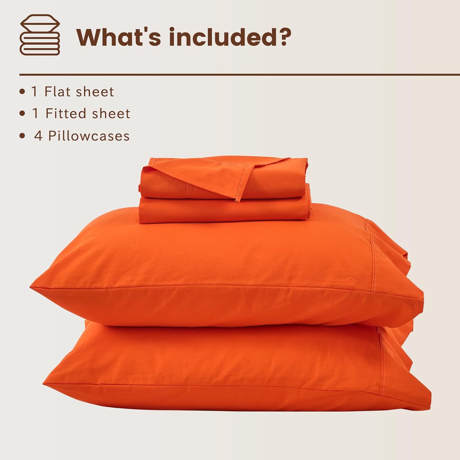 Bedlifes 100% French Flax Linen Sheets Set King Size - 6 Piece Extra Deep Pocket 18-24',Soft Breathable King Bed Sheets with Temperature Regulating & Moisture-Wicking(Orange