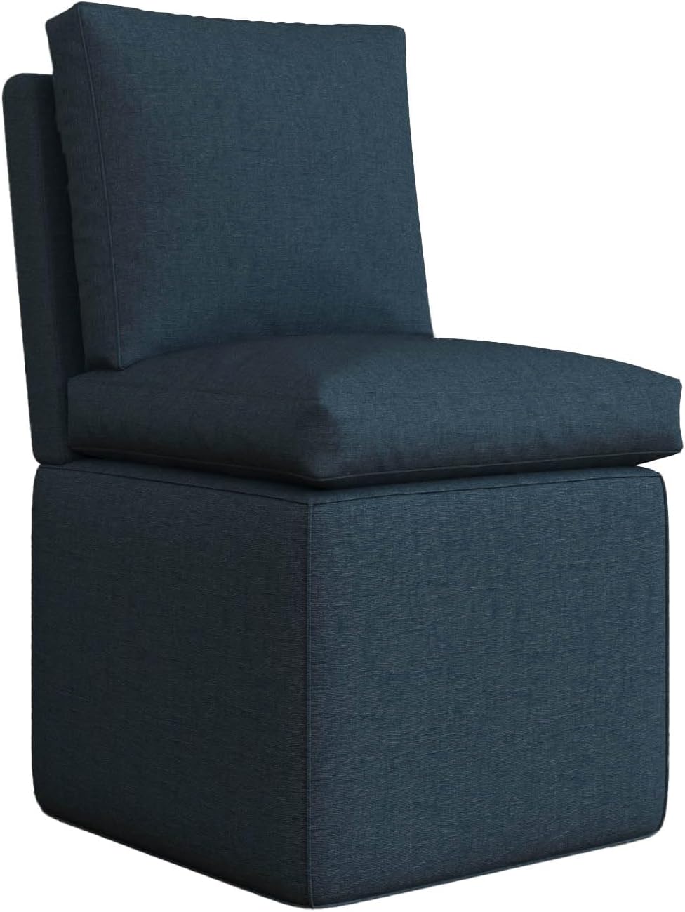 BLANKSPACE Linen Fabric Chairs with Storage for Dining Room, Modern Upholstered Chairs with Casters, Armless Single Sofa Chair 2PCS for Kitchen, Living Room, Bedroom（Dark Blue）