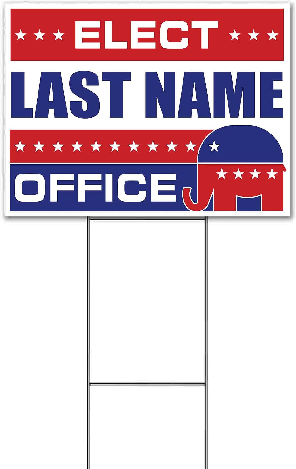 Elect Name Office Republican Customizable (18' x 24') Yard Sign, Quantity Discounts, Multi-Packs, Includes Metal Step Stake, Bandit, New, Advertising, USA