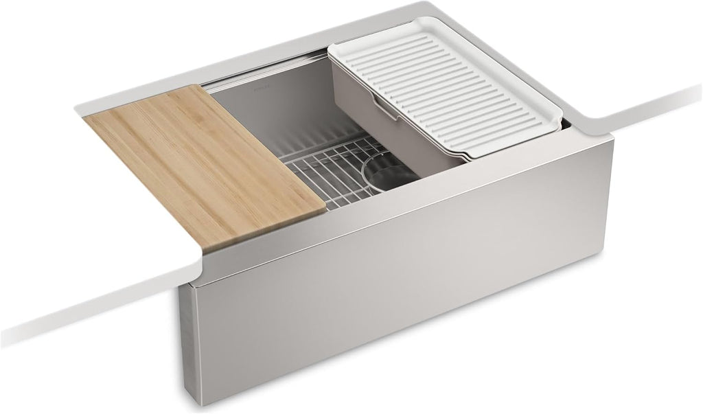 Kohler 33655-PC-NA Strive® 29-1/2' undermount single-bowl farmhouse workstation kitchen sink, Stainless Steel