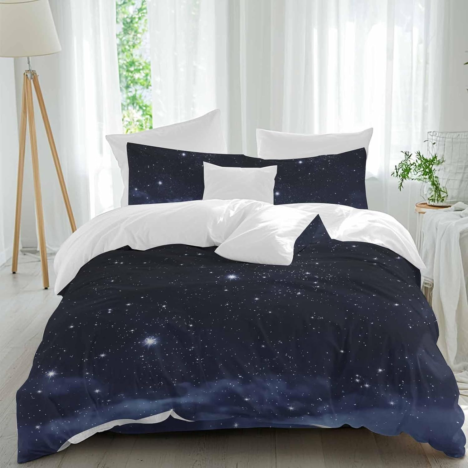 Prime Leader Starry Sky Duvet Cover Set Queen Size 4 Pieces Dreamlike Night Universe Gradient Bedding Set with Zipper Closure, 1 Comforter Cover 92x106 Inches 1 Flat Sheet & 2 Pillow Cases
