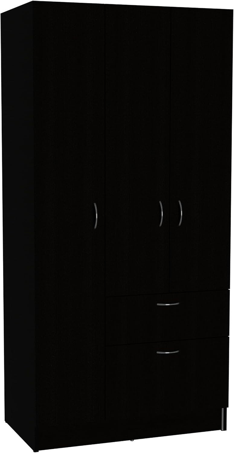 3-Piece Bedroom Set Wardrobe and 2 Nightstands, Easy Assembly Storage Suite with Drawers, Black