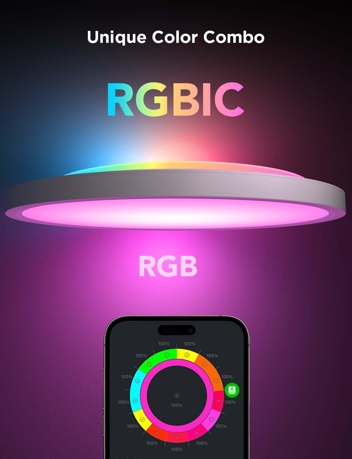 Govee Smart Ceiling Light, RGBIC LED Ceiling Light Fixture, 2400LM Flush Mount Light Fixture, DIY Colors, Works with Alexa, 2700K-6500K Lights for Bedroom, Living Room,12 Inch, (White 2 Packs)