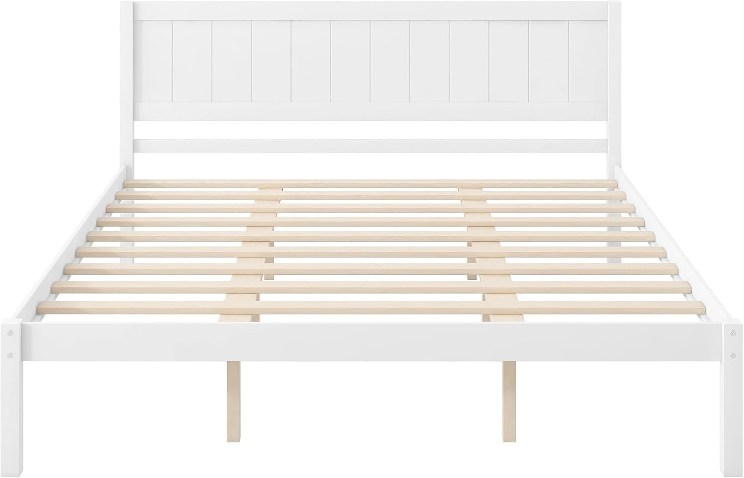 Platform Bed Frame with Headboard, Wood Slat Support, No Box Spring Needed,King,White
