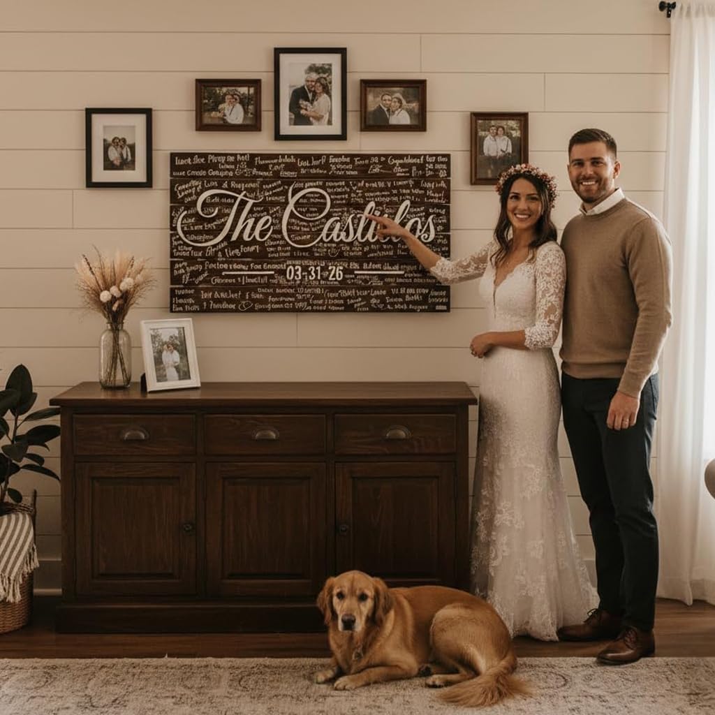 Personalized Wedding Guest Book Alternative - Custom Last Name Wood Sign with 3D Raised Lettering - Rustic Wedding Decor - Large Wood Guest Sign-in Board for Reception - XXLarge 40'x20'