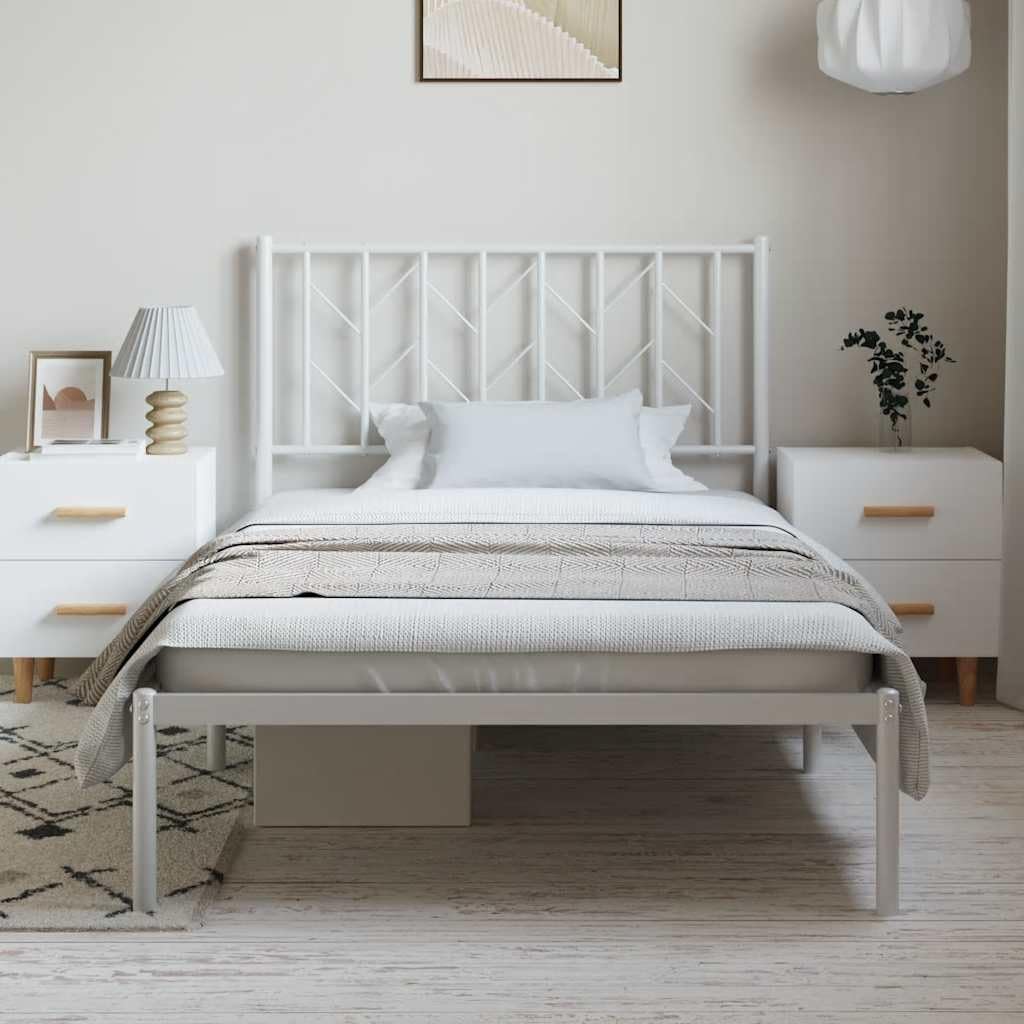 White Steel Single Bed Frame with Headboard Twin Size Metal Bed Frame Rectangular for Bedroom Sturdy Construction Sleek Finish Easy Assembly