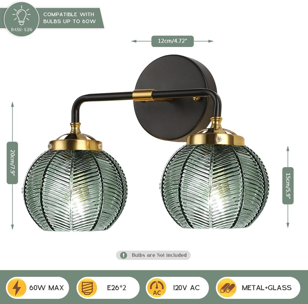 2 Light Bathroom Vanity Light Black and Gold Vanity Lights Vintage Bathroom Lights Fixtures Modern Wall Lamps Farmhouse Dining Room Wall Sconce Art Deco Above Mirror Lighting Fixture