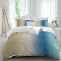 Gradient Brown Blue Duvet Cover Set Queen Size 4 Pieces Modern Abstract Minimalist Beige Ocean Beach Bedding Set with Zipper Closure, 1 Comforter Cover 86x86 Inches 1 Flat Sheet & 2 Pillow Cases