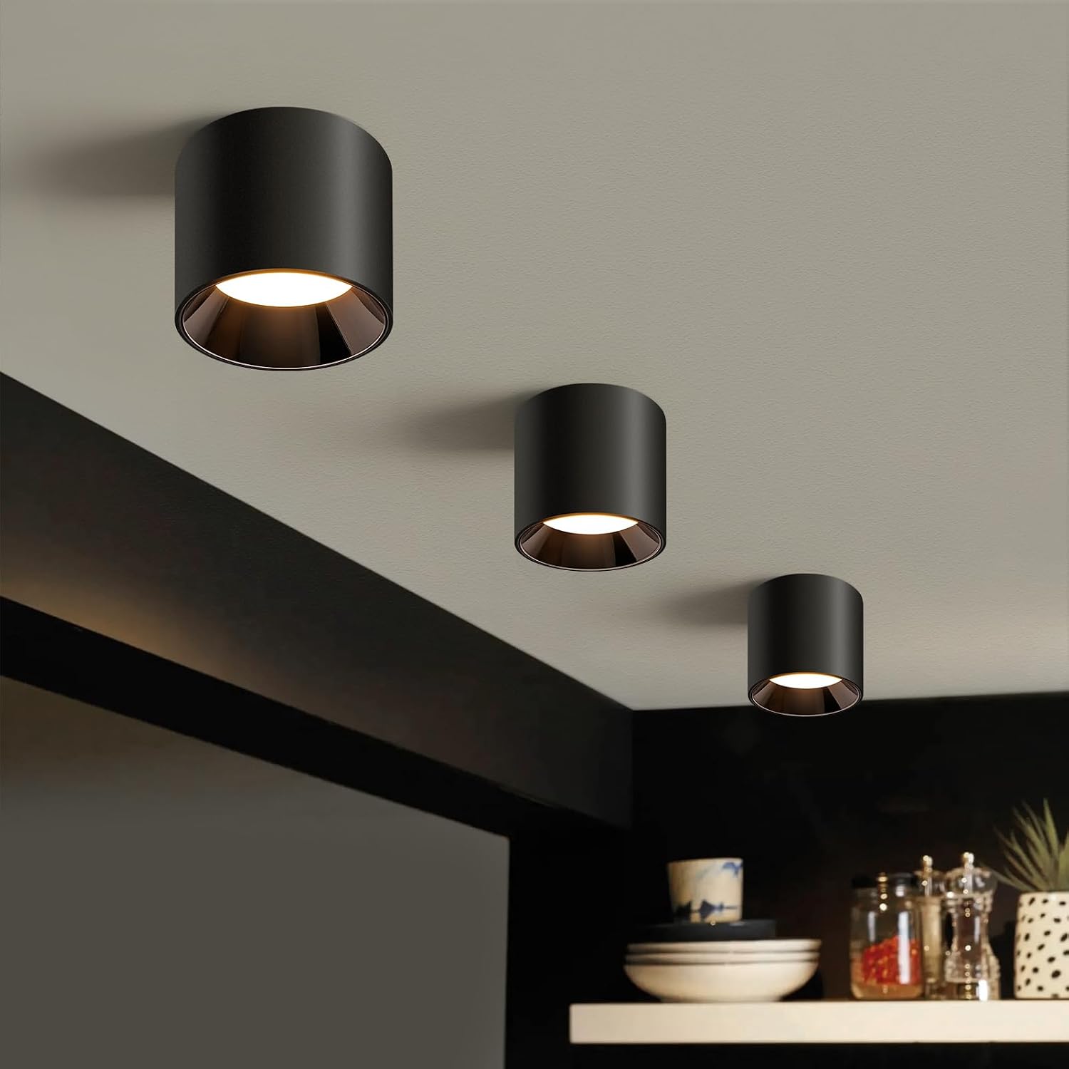 Hallway Light Flush Mount Modern LED Ceiling Light Fixtures for Kitchen Entryway,Dimmable Close to Ceiling Lighting, 4.6'' Cylinder Ceiling Lamps for Dining Room Living Room,20W 4000K 3-Pack