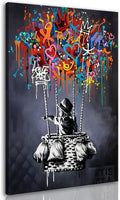 Framed Banksy Street Graffiti Wall Art Decor Large Abstract Pictures Canvas Painting Prints Colorful Modern Contemporary Poster Artwork Stretched for Wall Home Bathroom Bedroom Living Room Ready Hang (Framed Decor Art-01, 28x42inch (70x105cm))