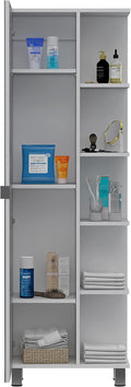 FM FURNITURE Los Angeles Mirror Linen Cabinet with 5 Open Shelves and 4 Inner Shelves, White